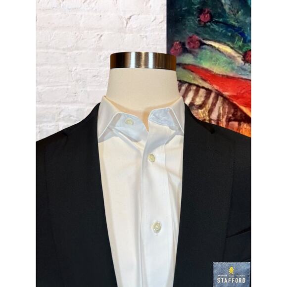 Stafford 46R Mens Basic Black Classic Blazer Sport Suit Jacket Separate - Picture 2 of 15